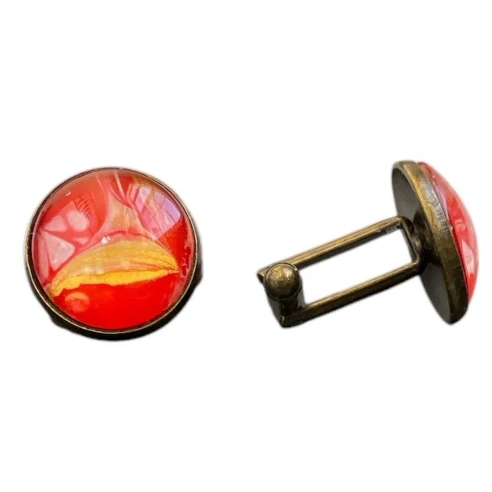 Handmade Red Gold Fluid Art Glass Cufflinks by Svetlana Yeung Size OS